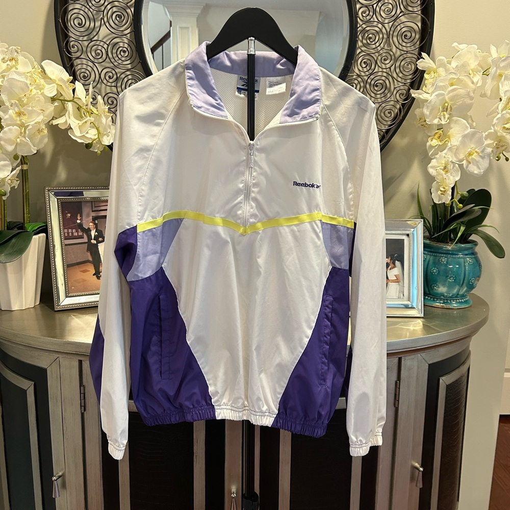Reebok White, Purple & Yellow Retro Windbreaker Jacket